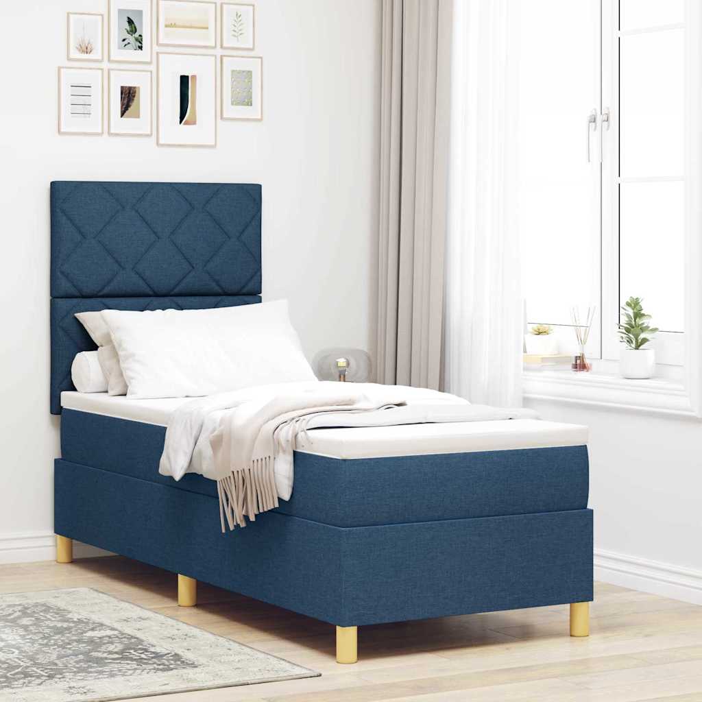 Box Spring Bed with Headboard Blue 80 x 200 cm Fabric