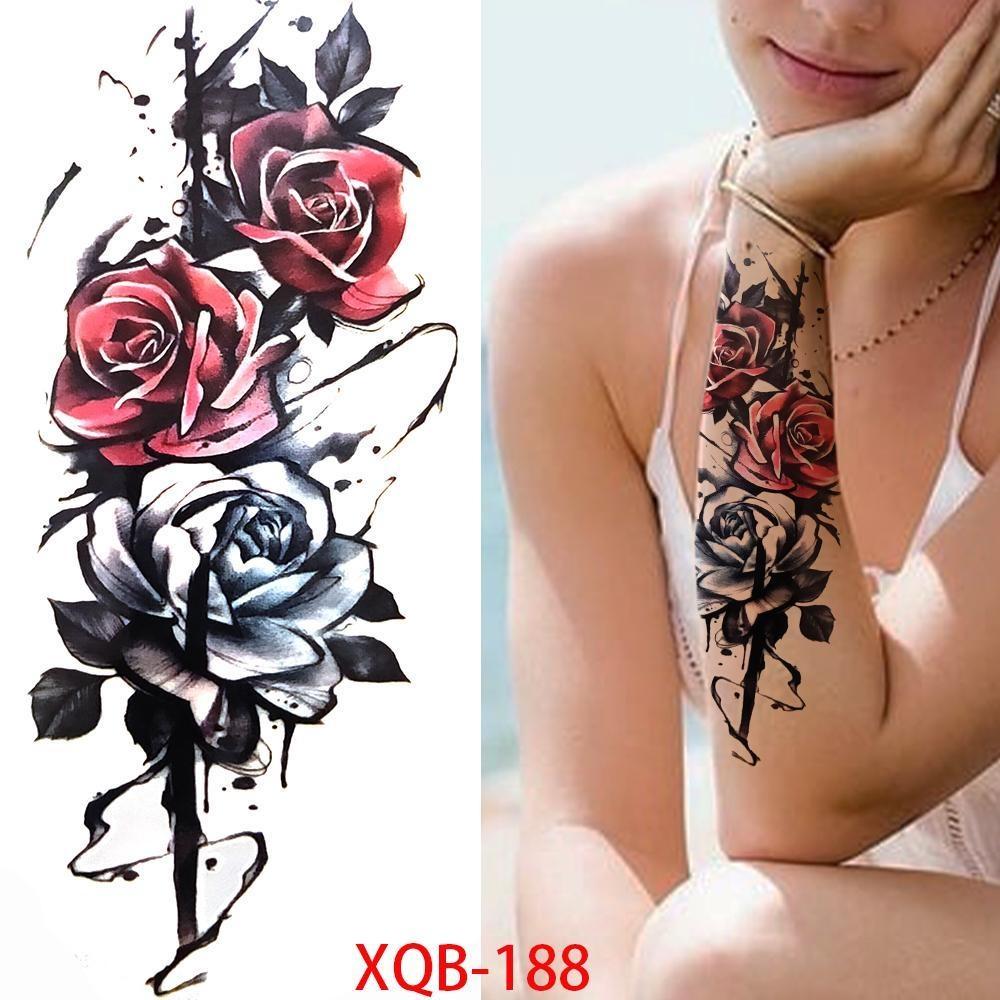 NEW 1 PC 210*114MM Cherry Blossom Fake Temporary Tattoo For Women Girl Watercolor Rose Flower Tattoos Flora Branch Chest Back Tatoo Paper Stickers