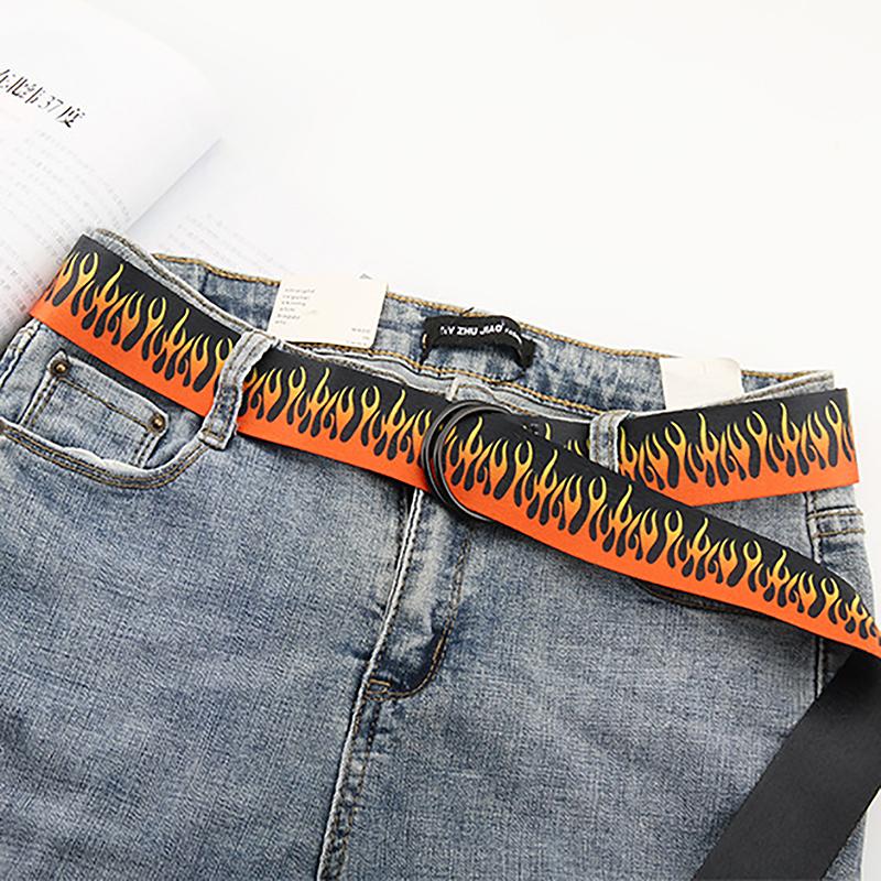 Hip Hop Men'S Canvas Belt Personalized Casual Flame Belt Designer Belts For Women Cowboy Strap Punk