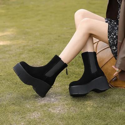 Модная женская обувь 2024 года. Модные женские ботинки на молнии. Весна-Осень. Круглый носок. Твердые короткие бочонки на платформе и массивном каблуке. Женские ботинки.