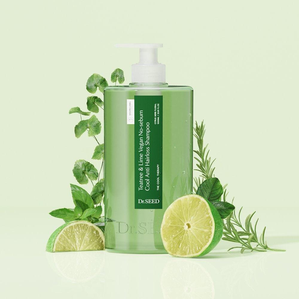 DR.SEED Веганский шампунь для жирных волос Чайное дерево и лайм Охлаждающий Против выпадения волос Большой объем 1 л
