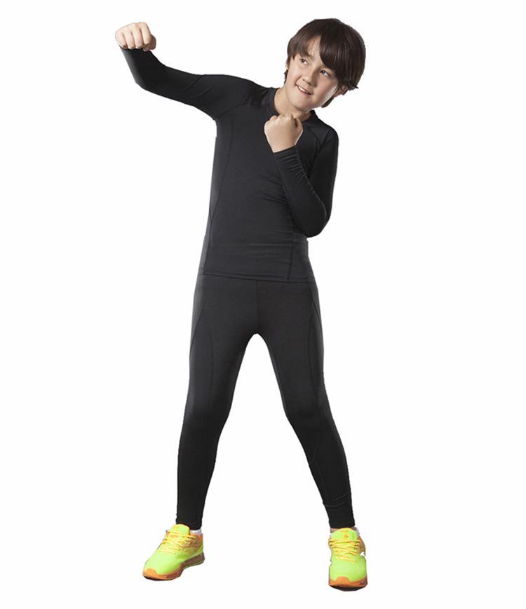 Children's Sports Compression Set: Quick-Drying Long Sleeve Basketball & Football Base Layer for Autumn & Winter.