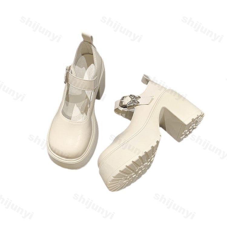 Модные женские туфли-лодочки на платформе Мэри Джейн Туфли на очень высоком толстом каблуке 2024 года Осень Новые лакированные кожаные туфли с пряжкой на ремне Готическая Лолита