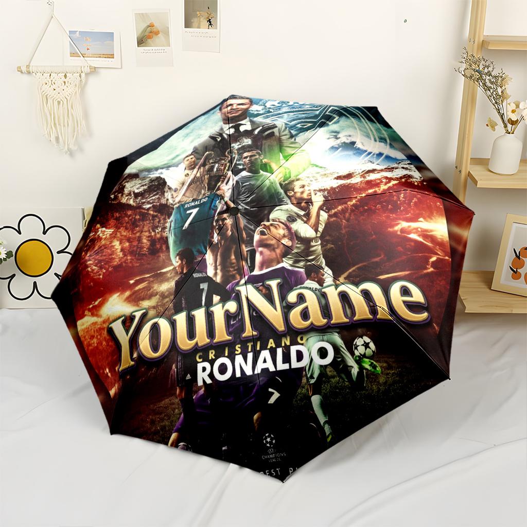 Cristiano Ronaldo Personalized Text Umbrella Compact Travel Automatic Umbrella Compact 8-Rib Lightweight Lightweight Travel Essential Fashionable