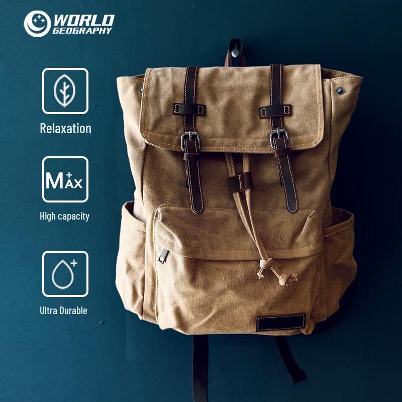 Унисекс рюкзак для ноутбука 15,6" из кожи и канваса с принтом "География мира"