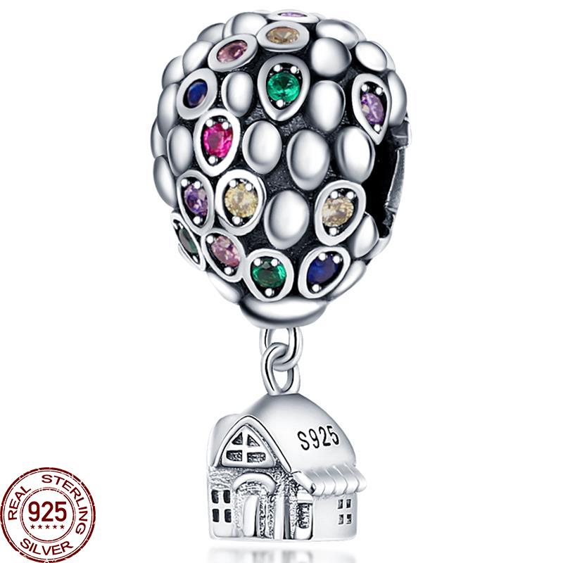 Красочные воздушные шары бусины для женщин 925 серебряный самолет дом подвеска браслет ожерелье DIY ювелирные изделия маркировка
