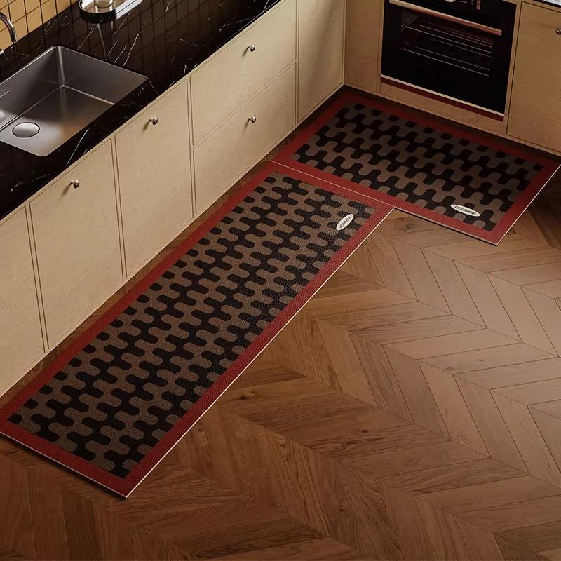 Retro Kitchen Rug PVC Waterproof Leather Carpet Blue Striped Long Floor Mat Oil-proof Non-slip Home Decor Alfombra De Cocina