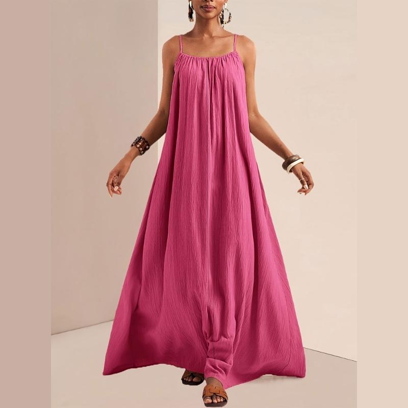 Womens Casual Spaghetti Straps Sleeveless Maxi Long Dress Summer Solid Color Beach Oversized Loose Flared Swing Dresses