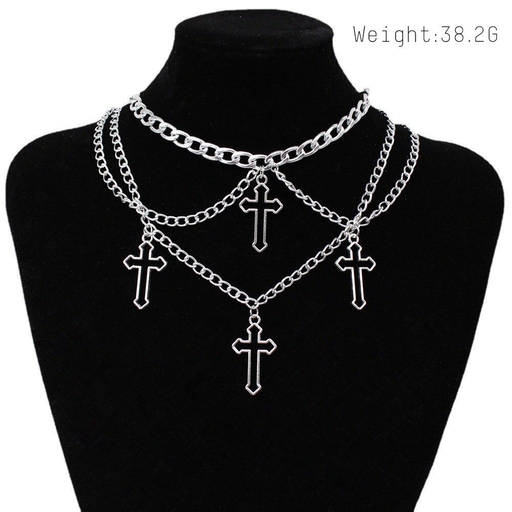 Серебряный цвет полые крест кулон ожерелья многослойная цепь символ доллара заявление ожерелья хип-хоп ювелирные изделия
