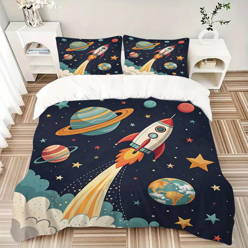 3pcs Space Adventure Bedding Set, Includes 1 Comforter + 2 Pillowcases, Without Pillow Inserts, Soft Comfortable, Lightweight Breathable021