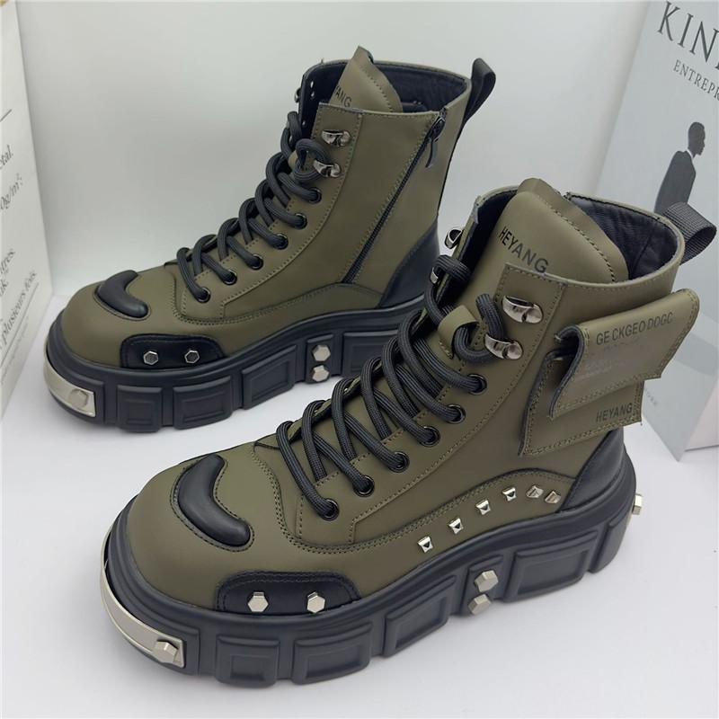 Fashion New Designer Men's Fashion Height Increasing Causal Shoes Male Retro High Tops Flats Moccasins Walking Sneakers Ankle Boots