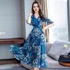 Женское повседневное струящееся шифоновое макси-платье А-силуэта с коротким рукавом и оборками, длинное платье с V-образным вырезом, летнее платье в стиле бохо с цветочным принтом