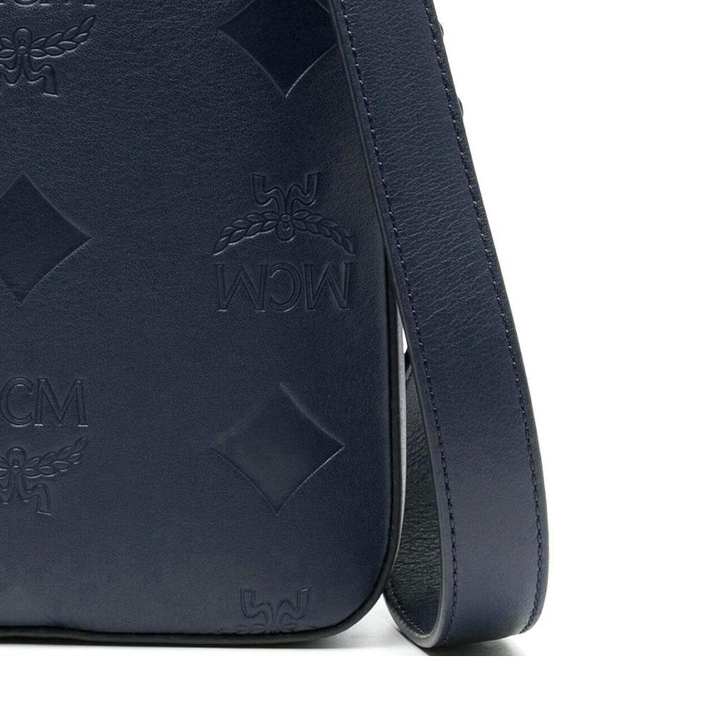 MCM Klassik Letter Combination Embossed Leather Crossbody Shoulder Bag Mini Men bags Navy-Blue MMRESKK02VC001
