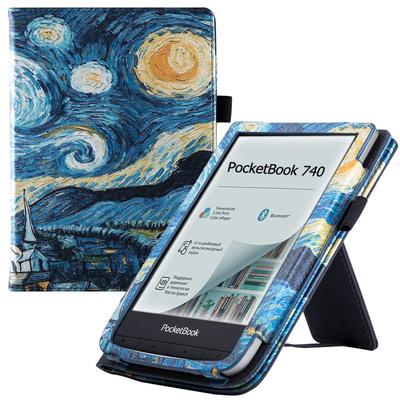 Чехол-подставка PocketBook Inkpad Pad Reader, кожаный чехол с ручным ремешком и авто