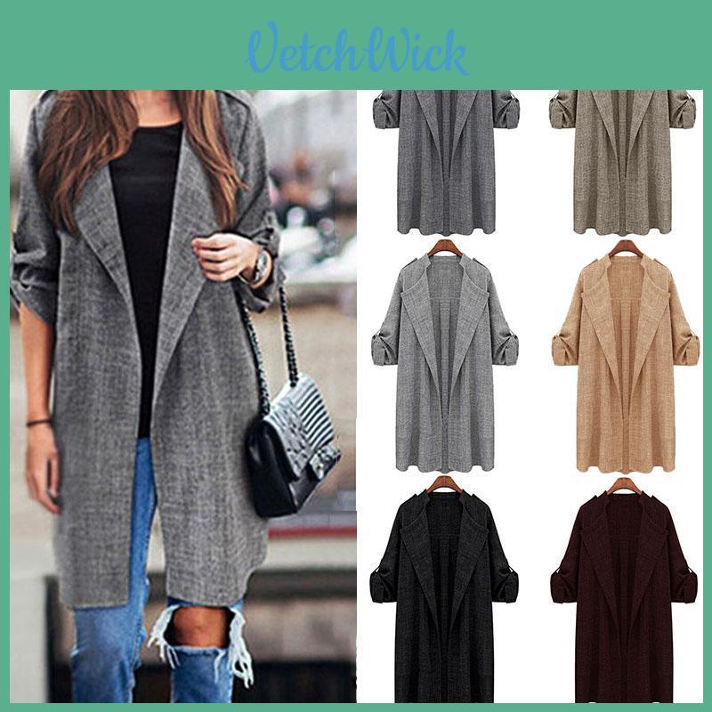 Elegant Women Long Waterfall Coat Jacket With Comfortable Loose Fit And Lapel Collar