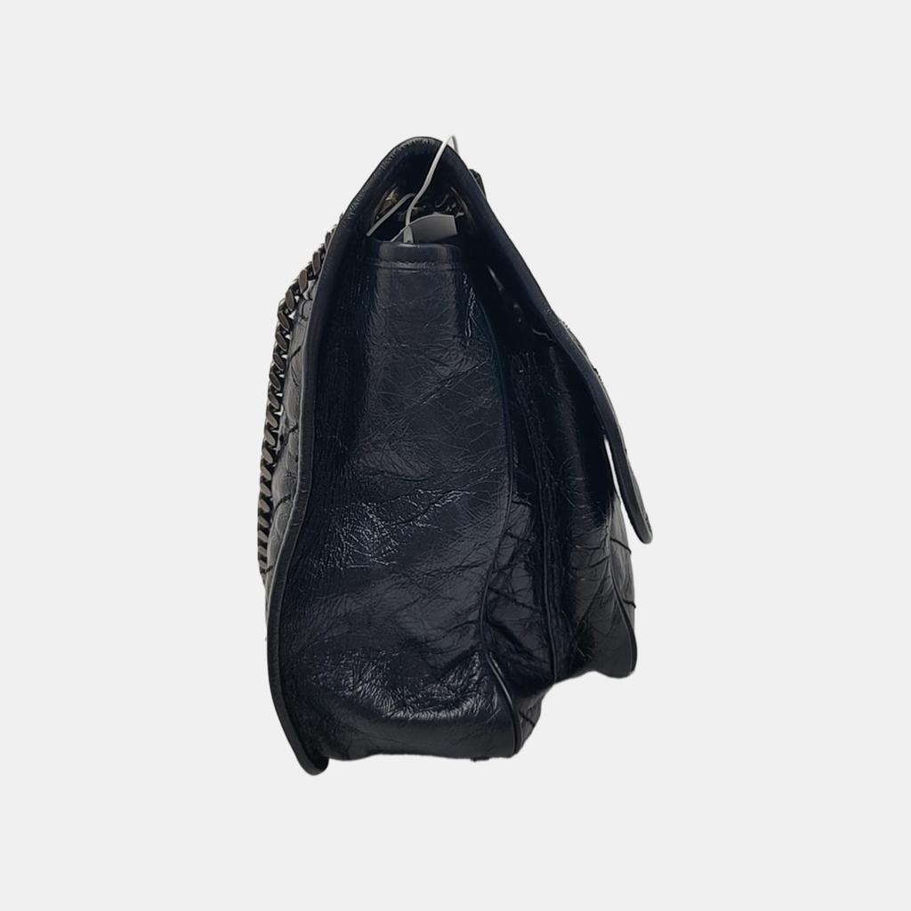 [Pre-Owned] Ysl Niki Silver Chain Black Label Logo Vintage Pleated Leather Crossbody Shoulder Bag - Very Good #1Q3DUDX