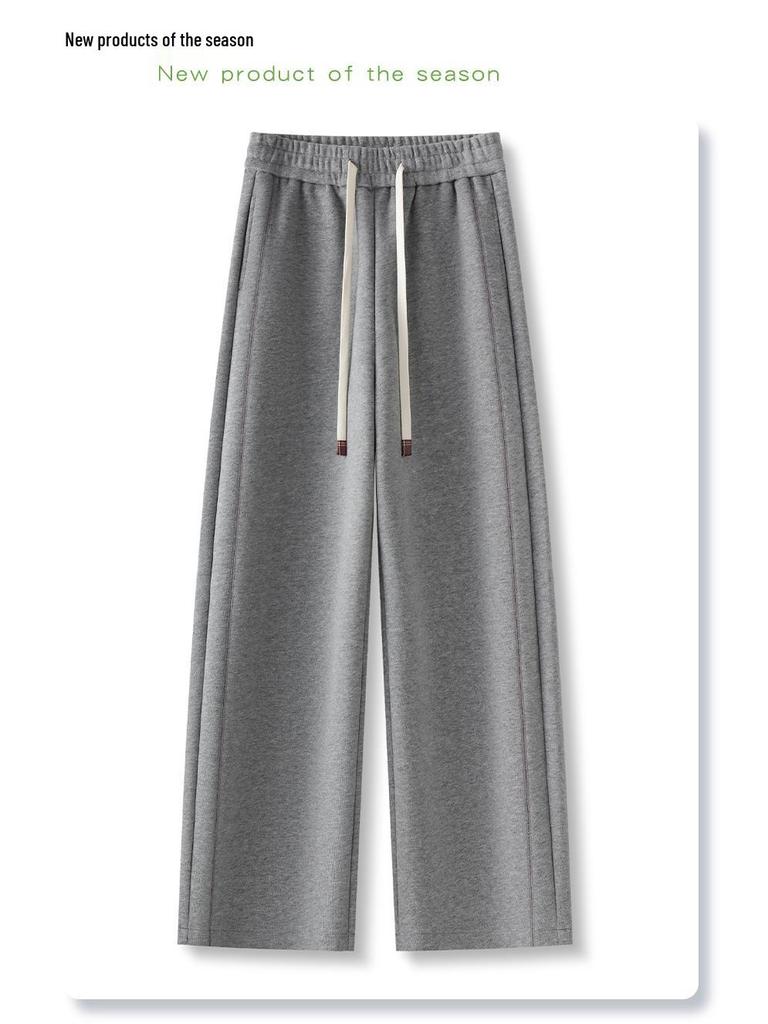 Женские серые спортивные брюки палаццо с высокой посадкой, коллекция весна/осень 2025 - Облегающие, свободные, повседневные спортивные брюки прямого кроя.