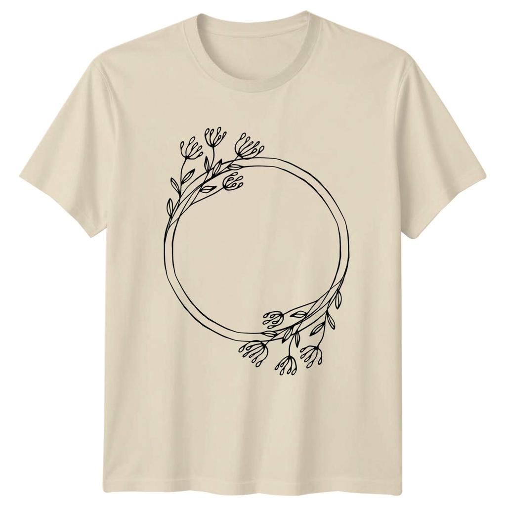 Minimalist Botanical Wildflower Wreath Outline TShirt Hand Drawn Floral Nature