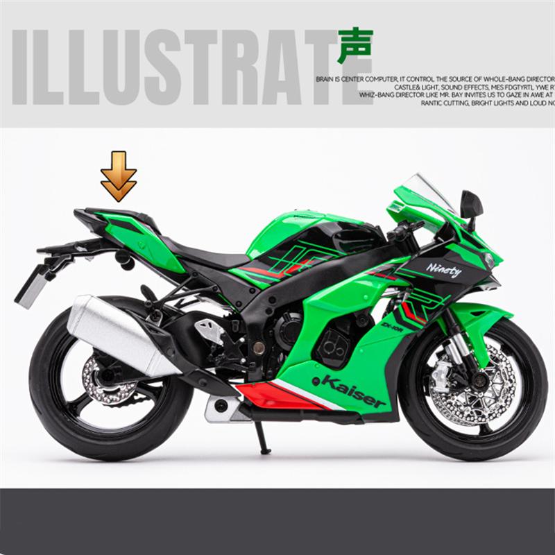 1/12 Kawasaki Ninja ZX-10R Heavy Locomoti Alloy Motorcycle Model Cross-country Racing Motorcycle Model Sound Light Kids Toy Gift