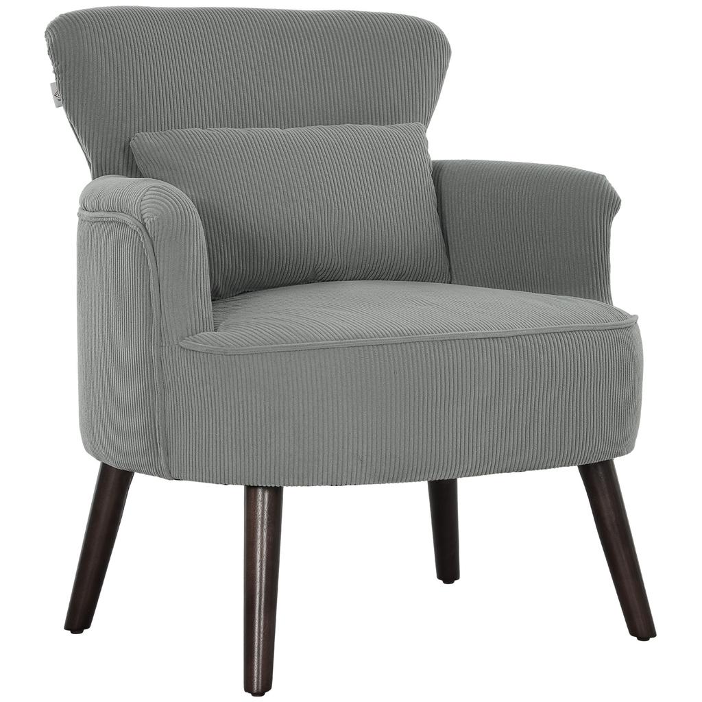Corduroy Retro Accent Chair Light Grey