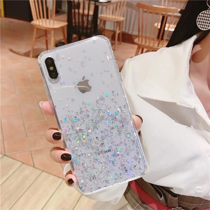 Transparent Glitter Epoxy Sequin Phone Case for iPhone 15 Pro/14/13/12/7