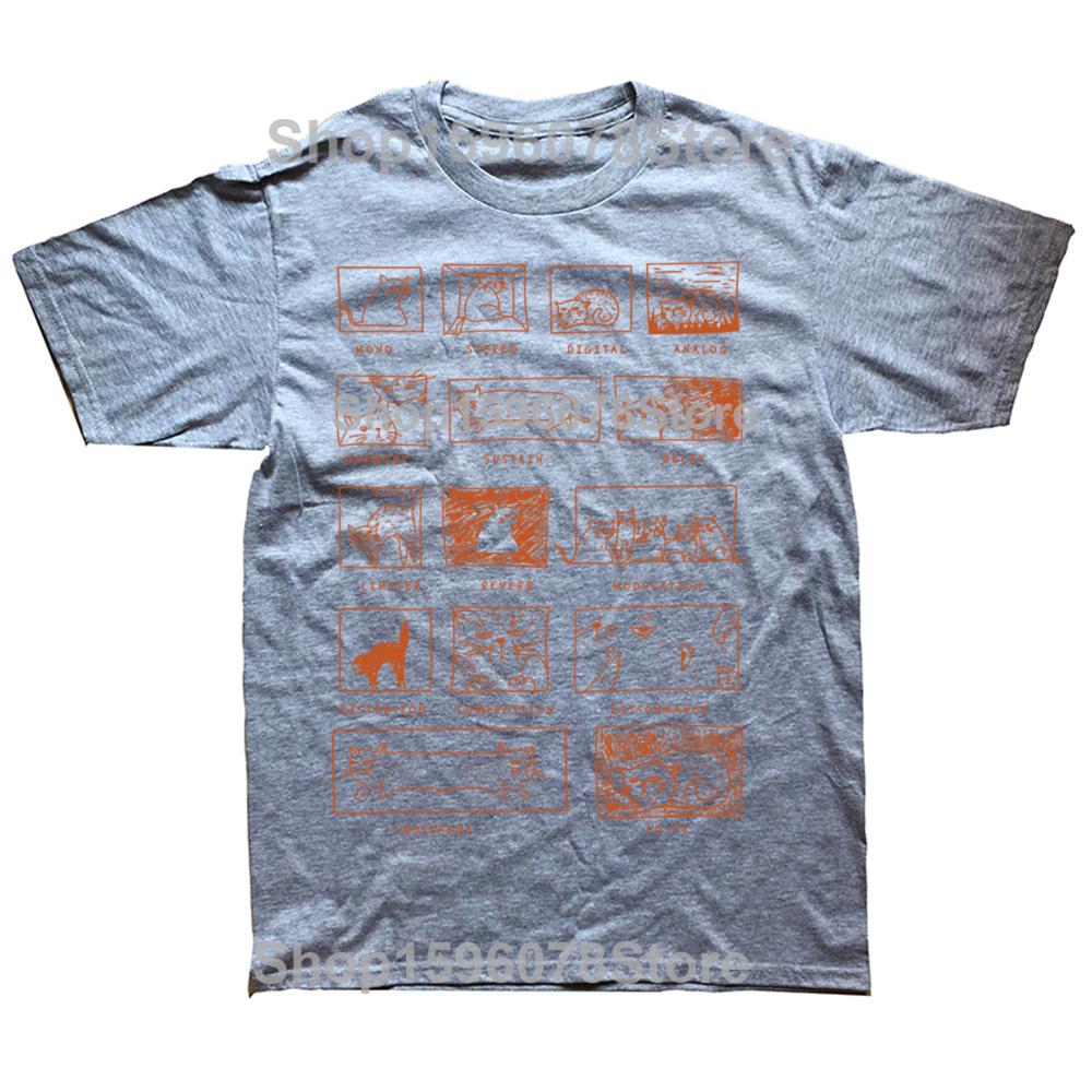 Funny Synthesizer Cats Analog Synth Musician Modular Techno DJ Graphic Tshirts Men Tshirt 100 Cotton Loose Oversized T Shirt