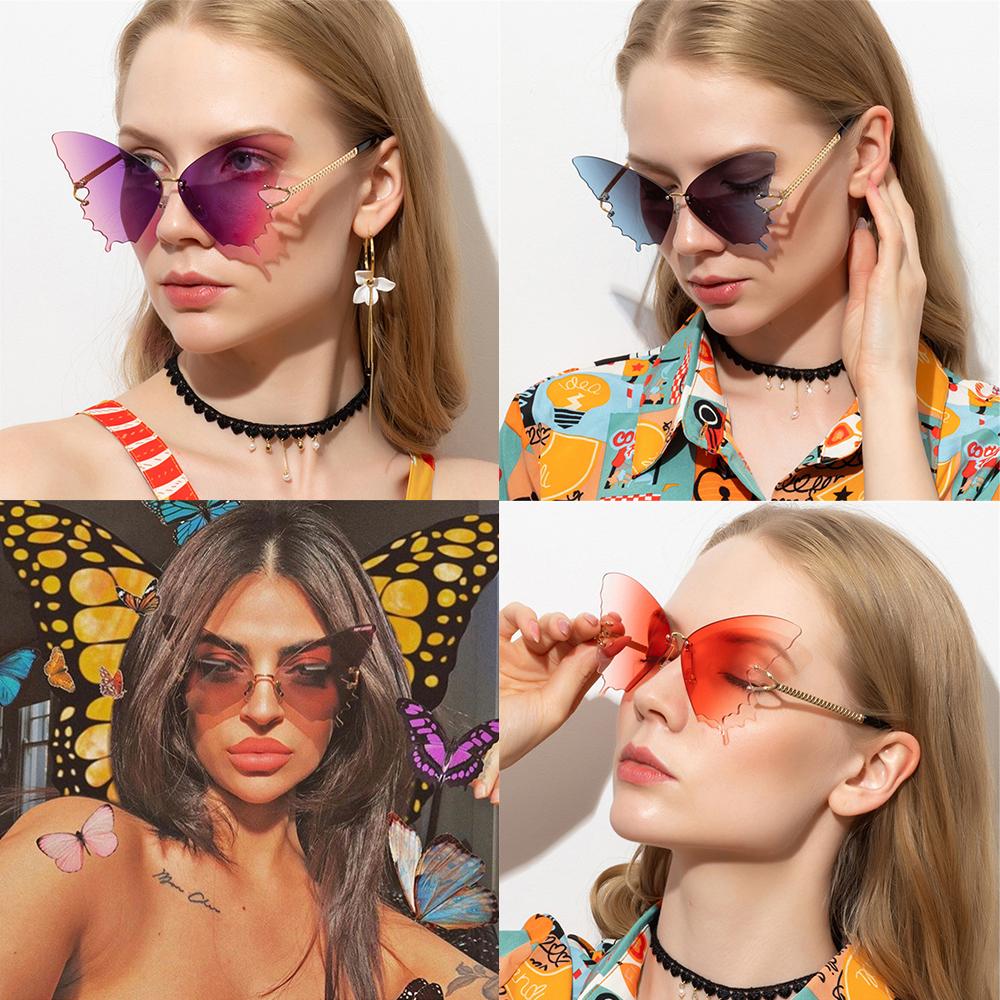 Women Fashion Metal Butterfly Sunglasses Retro Sun Glasses Rimless Sunglasses UV protection
