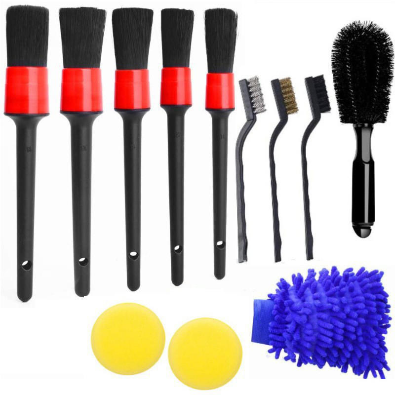 12PCS Car Detailing Brush Kit Auto Soft Bristle Interior Exterior Cleaning Brush Dashboard Wheels Air Vents Cleaning Tools