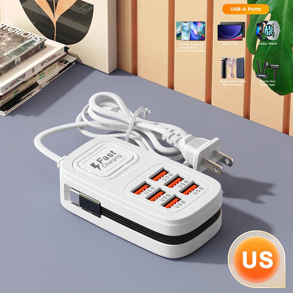 6 in 1 Desktop Charging Station USB Fast Charger Power Strip Type C Multifunctional Charging Adapter EU US UK Plug Charge Socket