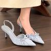 Summer New Women Butterfly-knot Pointed Toe Sandals Woman Pumps Sexy Thin High Heels Sandals Slingback Party Prom Mules Shoes