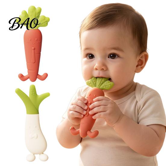 BPA Free Teething Toy Baby Silicone Carrot Teether, Food-Grade BPA-Free Chew for 3-6 High Temperature Sterilizable Teether Months, Soothing