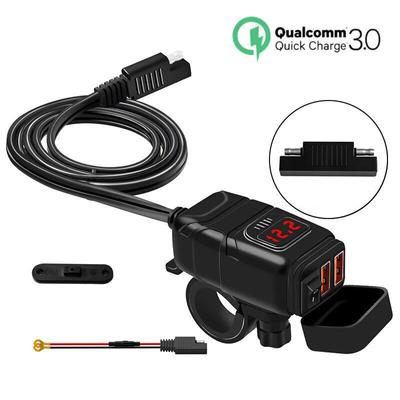 QC3.0 мотоциклетное быстрое зарядное устройство с двумя USB-портами, 12 В, водонепроницаемая розетка, адаптер для руля, дисплей напряжения, переключатель ВКЛ-ВЫКЛ для телефона, планшета