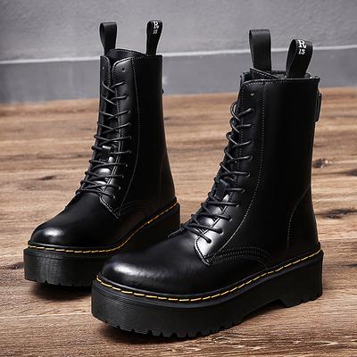 Классические черные ботинки на платформе, женские повседневные кожаные ботинки высокого качества, женские модные высокие зимние ботинки на молнии для женщин botas mujer