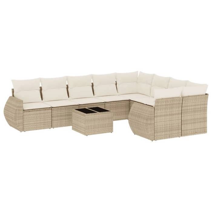 VidaXL Salon de Jardin avec Coussins 10 pcs, Canapés de Terrasse, Ensemble de Meubles de Patio, Mobilier d'Extérieur, Beige 3221847