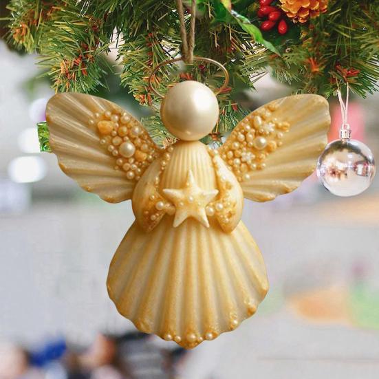 Angel Shell Ornament Christmas Tree Hanging Ornaments Sea-inspired Angel Decorations Handcrafted Seashell Angel Accents for Coastal Beach