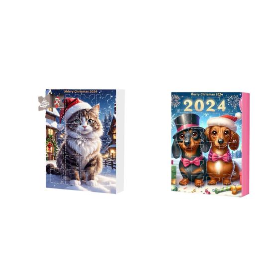 Адвент-календарь 2024 Кошка Собака Подвеска Акриловый Рождественский календарь обратного отсчета для мальчиков и девочек