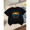 European Sizes Boys' T-shirt Yellow Truck Blue Wheels Road Trip, Ideal for Outdoor Activities, Soft Knitted Top, Comfortable And Breathable