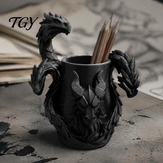 Подставка для ручек "Трехглавый Дракон", 3D-печатный фэнтезийный настольный органайзер, Креативные подарки на день рождения для мальчиков, Детали орнамента в реалистичном масштабе