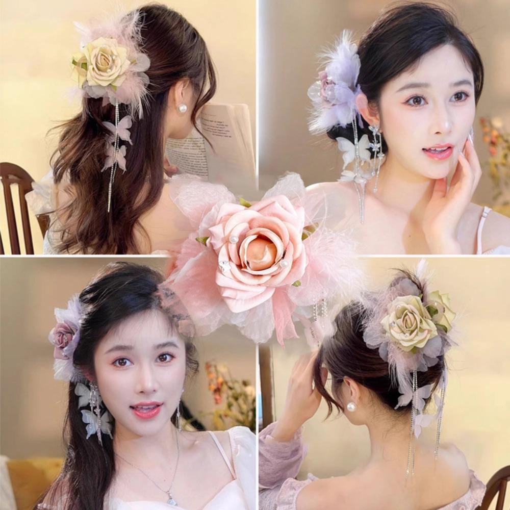 Large Hair Clip Tassel Bow Hairgrips Retro Crab Hair Clips  for Girls Women