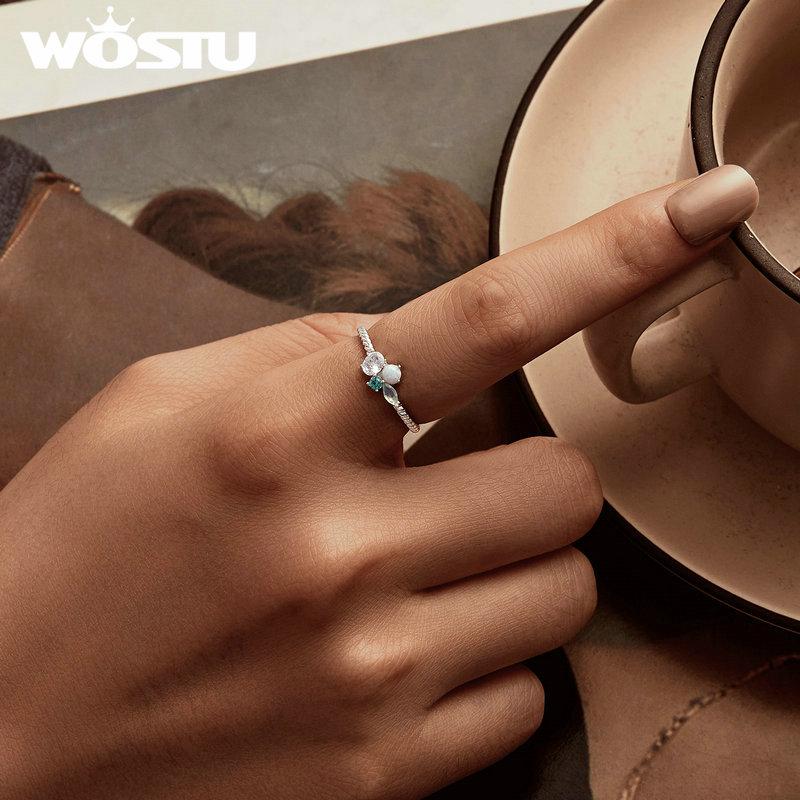 WOSTU Изысканное кольцо из стерлингового серебра 925 пробы с опалом, минималистское нежное изящество, модное модное украшение для женщин и девушек, ювелирные изделия в подарок