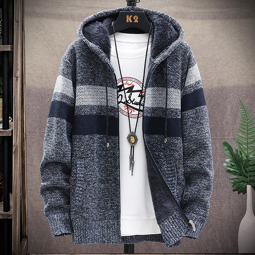 Men's Fall And Winter Casual Sweater Jacket Warm Knit Sweater Hooded Hoodie