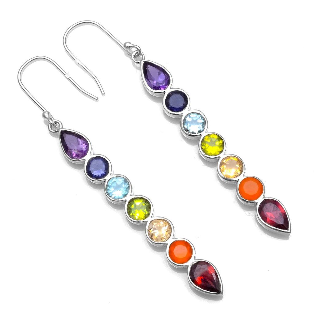 Multistone Gemstone Earrings Solid 925 Sterling Silver Handmade Earrings Jewelry Gift For Women And Girls E-1155