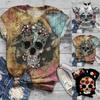 Womens Plus Size Aesthetic T Shirt Short Sleeve 3D Skull Printed O-Neck Tee T-Shirt Summer Tops Camisas Mujer