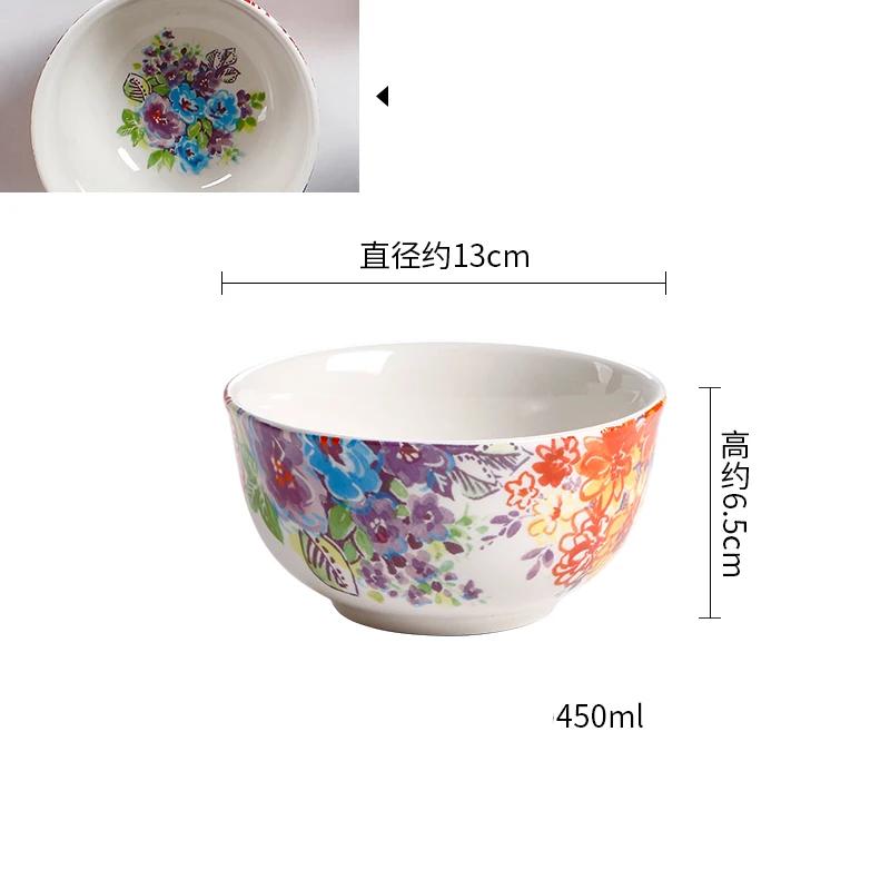 Цветная роспись Цветочные керамические миски Креативные необычные рестораны Фруктовая салатница Изысканная миска Набор тарелок Бытовая посуда