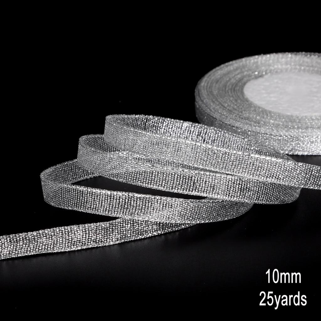 1Pcs Gold/Silver Silk Satin Organza Glitter Ribbon 7-38mm Onions Belt for Wedding Cake Gift Package