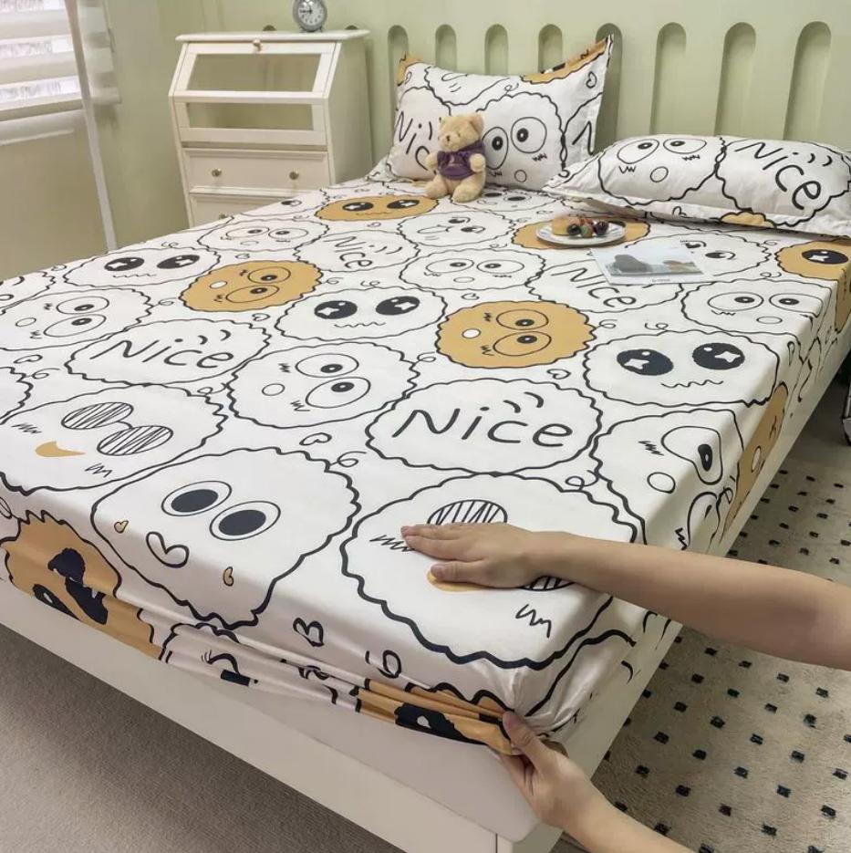 Bed Fitted Sheet with Elastic Rubber Washed Cotton Cartoon Animal Print Fitted Sheet + 2pcs Pillowcases 15 Sizes Mattress Cover