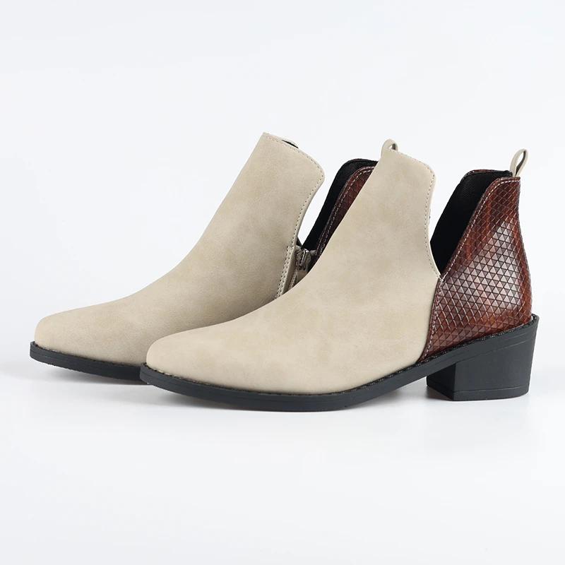 Женские осенние ботильоны на низком каблуке, удобные, однотонные, повседневные, на молнии, однотонные, женские короткие ботинки, большие, новинка 2025 года