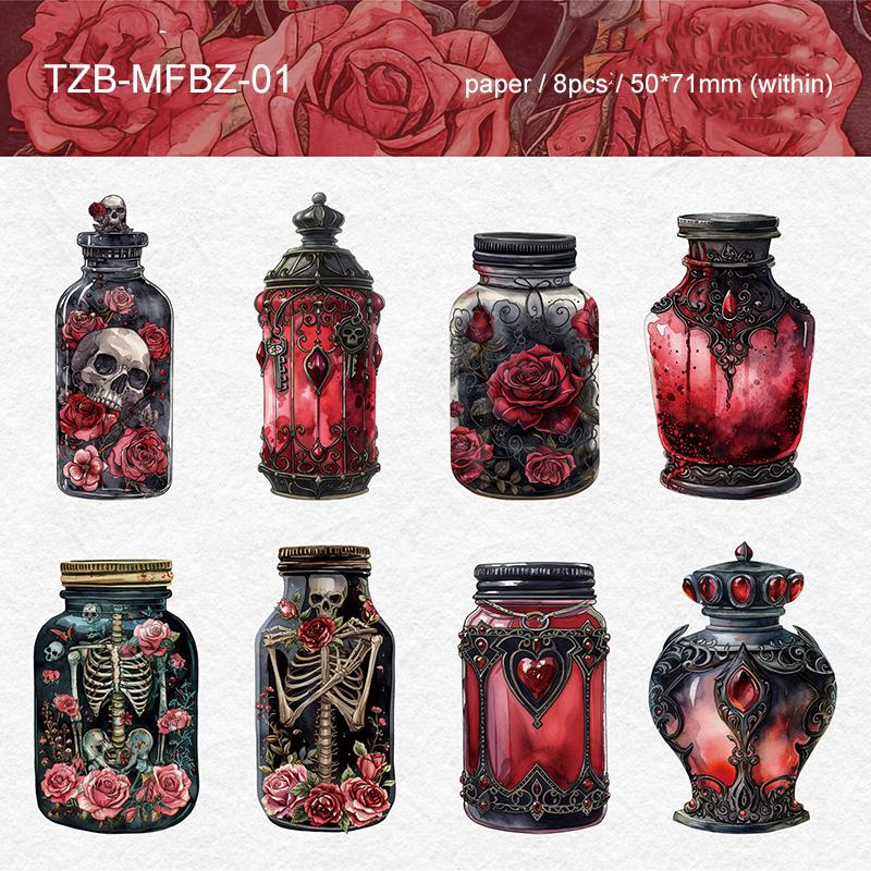 JIANWU Magic Bottle Series Vintage Dark Skeleton Landscape Material Collage Scrapbook Sticker Creative DIY Journal Stationery