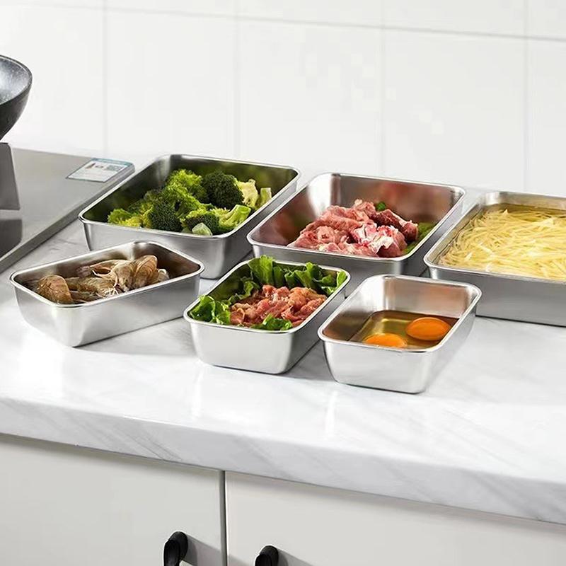 Stainless Steel Plate With Lid Food Grade Thickened Food Storage Containers Baking Dish For Oven Kitchen Cooking Tools