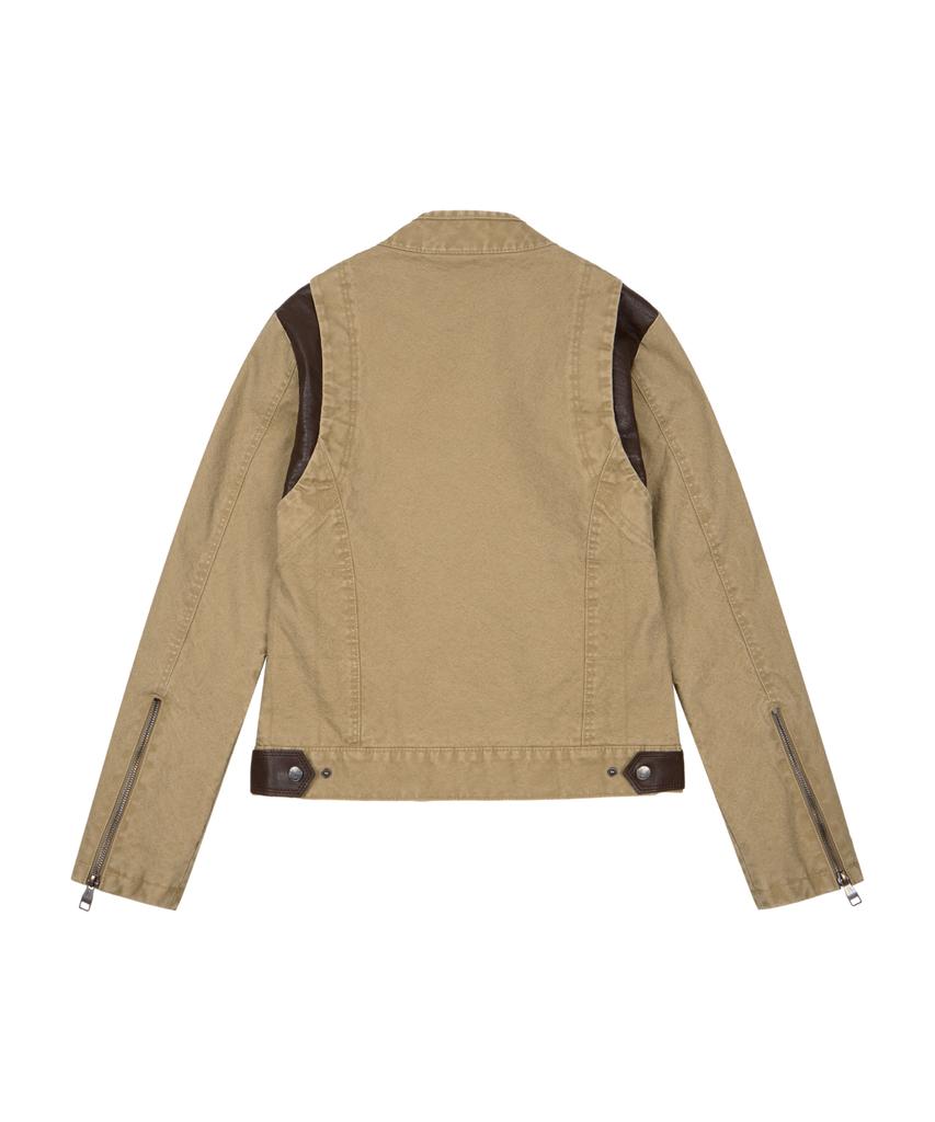 AAKAM Slant Leather Patch Jacket (Beige)